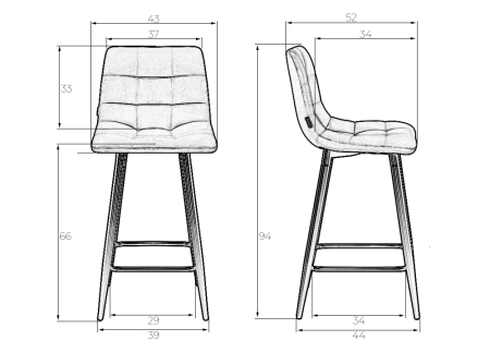 Набор 2 шт Стул полубарный OLIVIA, черные матовые ножки, темно-серый велюр (108-91)