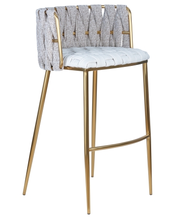 Стул барный EMMA золотой, белый PU T-01, белая ткань F-49