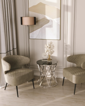 Журнальный стол 50*50 ВИВА серебро стекло черное