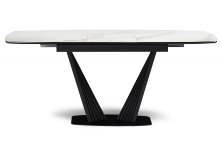 Керамический стол Вейл 160(205)х89 белый мрамор snow white, черный