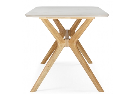 Керамический стол Unika 180x80 белый спеченный камень, светлое дерево