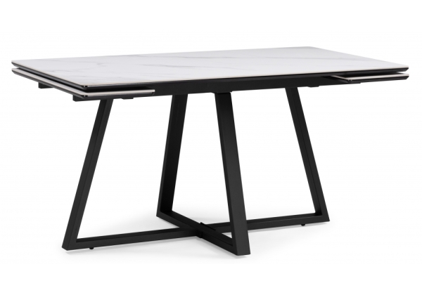 Керамический стол Памелла 140(200)х80х75 белый мрамор, черный