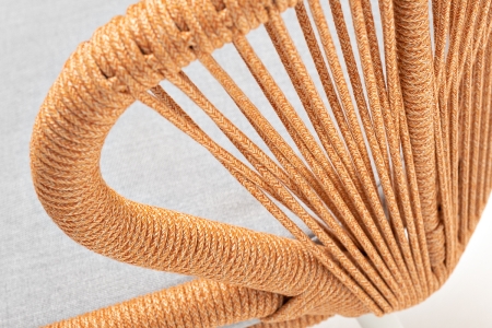 "Милан" стул плетеный из роупа, каркас алюминий светло-серый (RAL7035) муар, роуп оранжевый меланж круглый, ткань светло-серая "Милан" стул плетеный из роупа, каркас алюминий светло-серый (RAL7035) муар, роуп оранжевый меланж круглый, ткань светло-серая