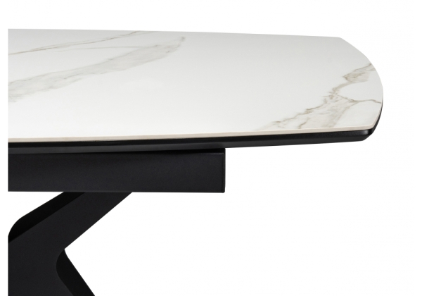 Керамический стол Риполь 160(205)х89 белый мрамор snow white, черный