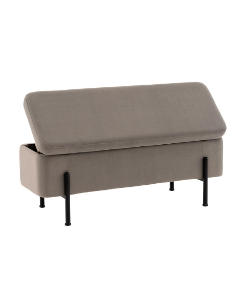 Банкетка Болейн с ящиком из серого велюра с черными ножками Банкетка Болейн с ящиком из серого велюра с черными ножками