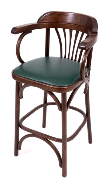 Полубарный деревянный стул Венский 650 темный тон с мягким сиденьем из зеленой экокожи