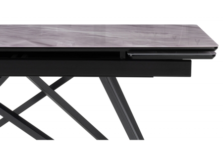 Стол стеклянный Вилсон 140(200)х80 серый мрамор, черный