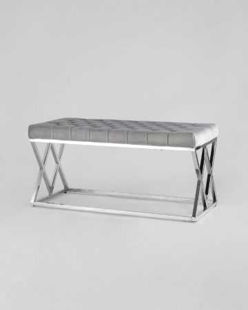 Банкетка ИНСИГНИЯ велюр серый, сталь серебро