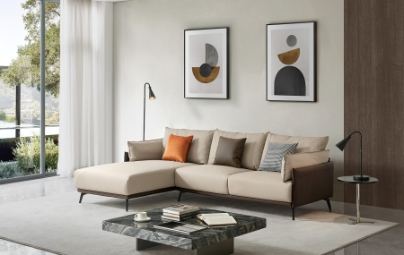 Диван ELEGANTE NAPPA SF015 бежевый/коричневый, угол левый Диван ELEGANTE NAPPA SF015 бежевый/коричневый, угол левый