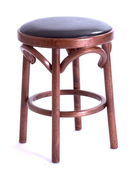 Деревянный табурет Венский средний тон с мягким сиденьем из коричневой экокожи Деревянный табурет Венский средний тон с мягким сиденьем из коричневой экокожи