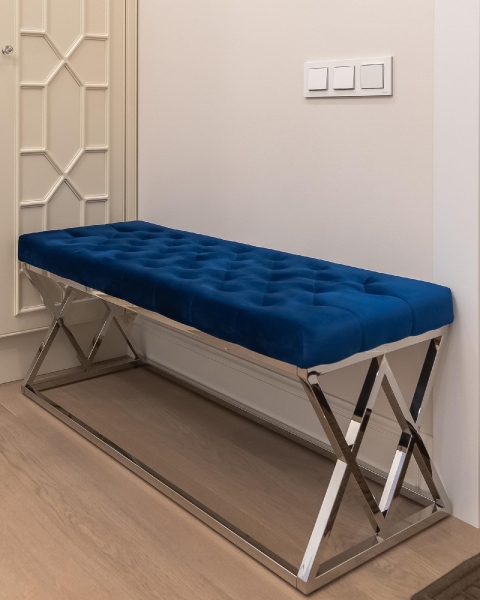 Банкетка ИНСИГНИЯ велюр синий, сталь серебро Банкетка ИНСИГНИЯ велюр синий, сталь серебро