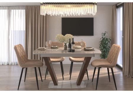 Керамический стол Петир 120(160)х80х75 золотой белый, дуб монтана