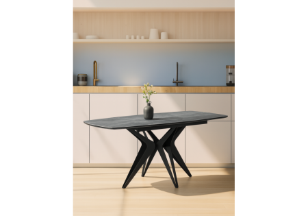 Керамический стол Риполь 160(205)х89 larka grey, черный