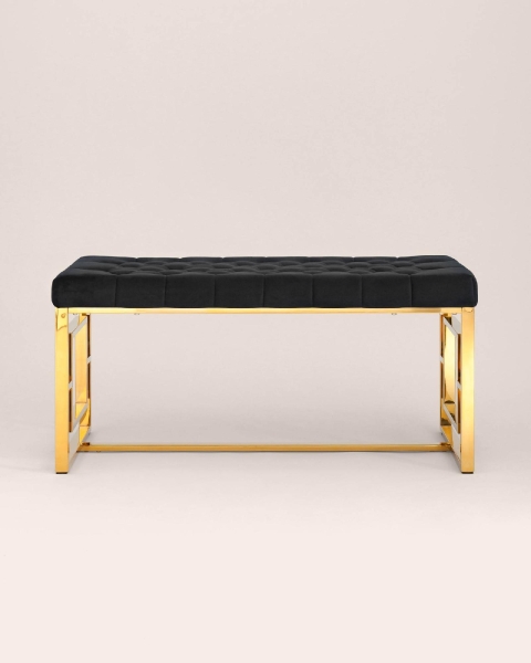 Банкетка-скамейка БРУКЛИН велюр черный сталь золото Банкетка-скамейка БРУКЛИН велюр черный сталь золото