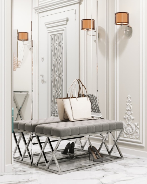 Банкетка ИНСИГНИЯ велюр серый, сталь серебро Банкетка ИНСИГНИЯ велюр серый, сталь серебро