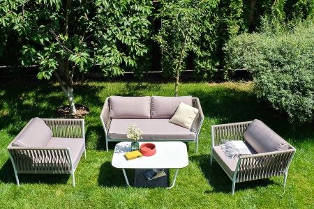 Лаунж-зона "Касабланка" плетеная из роупа 4-местная, цвет серо-коричневый