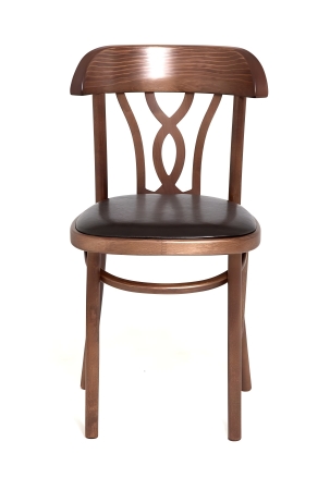 Стул "Астра Восьмерка" темный тон с мягким сиденьем из коричневой экокожи