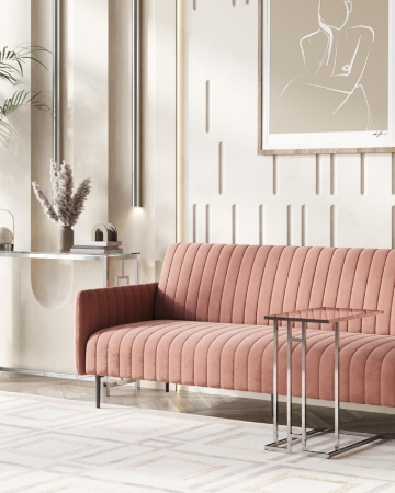 Диван прямой Дрезден велюр пыльно-розовый