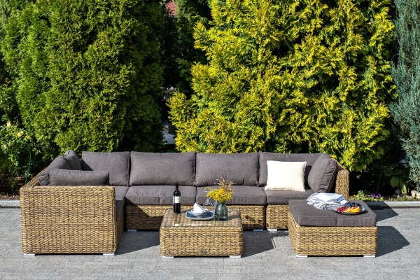 Трансформирующаяся лаунж-зона "Лунго" из искусственного ротанга (гиацинт), цвет соломенный