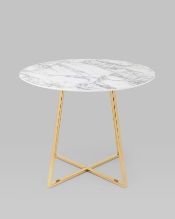 Стол обеденный Дакота 100*100 белый мрамор ножки золото