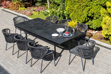 "Милан" стул плетеный из роупа, каркас алюминий темно-серый (RAL7024) муар, роуп темно-серый круглый, ткань темно-серая 027 "Милан" стул плетеный из роупа, каркас алюминий темно-серый (RAL7024) муар, роуп темно-серый круглый, ткань темно-серая 027