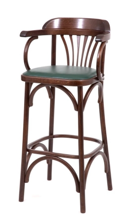 Барный деревянный стул Венский 750 темный тон с мягким сиденьем из зеленой экокожи