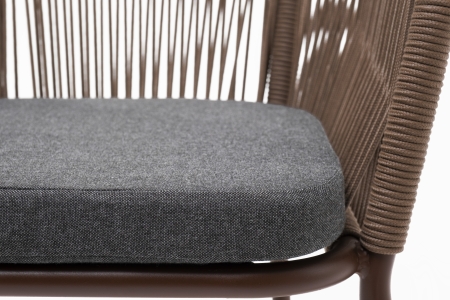 "Марсель" стул плетеный из роупа, каркас алюминий коричневый (RAL8016) муар, роуп коричневый круглый, ткань темно-серая 027 "Марсель" стул плетеный из роупа, каркас алюминий коричневый (RAL8016) муар, роуп коричневый круглый, ткань темно-серая 027