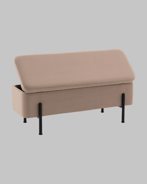 Банкетка Болейн с ящиком из бежевого велюра с черными ножками Банкетка Болейн с ящиком из бежевого велюра с черными ножками