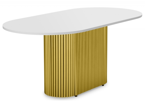 Стол деревянный Барон О 160 х 90 белая пленка шагрень, золотые ноги Стол деревянный Барон О 160 х 90 белая пленка шагрень, золотые ноги