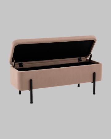 Банкетка Болейн с ящиком из бежевого велюра с черными ножками
