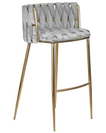 Стул барный EMMA золотой, светло-серый велюр 135-37