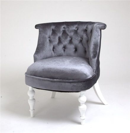 Деревянное кресло Бархат голубовато-серое с белыми ножками