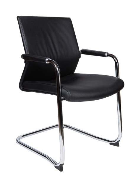 Кресло офисное Petra CF черный, экокожа и металл, мягкое сиденье, с подлокотниками