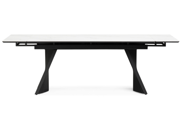 Керамический стол Вейв 140(200)х80 белый мрамор snow white, черный