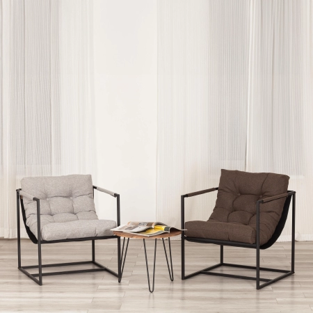 Кресло Charli серый и бежевый, ткань и металл, мягкое сиденье, с подлокотниками