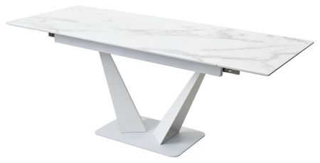 Стол Ниагара 140 белый мрамор, стекло, белый каркас