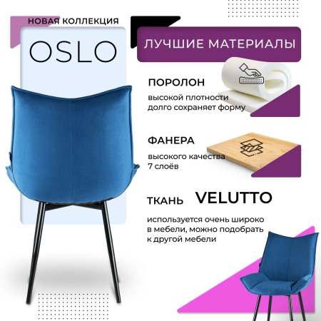 Стул для кухни Осло велюр синий velutto 54