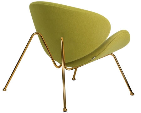 Кресло дизайнерское EMILY, светло-зеленая ткань, золотое основание