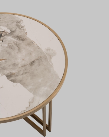 Журнальный столик Алиада 90х90 см светлая керамика сталь шампань