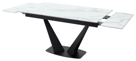 Стол Ниагара 140 белый мрамор, стекло, черный каркас