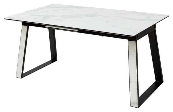 Стол Франк 160 белый мрамор, стекло, белый мрамор - черный