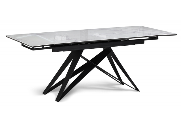 Стол стеклянный Блэкберн 140(200)х80 кристл белый мрамор, черный