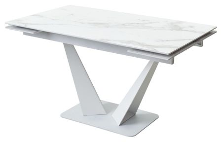 Стол Ниагара 140 белый мрамор, стекло, белый каркас