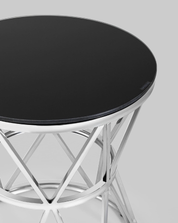 Журнальный стол 50*50 ВИВА серебро стекло черное