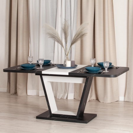 Стол обеденный VOX раздвижной, ЛДСП, мрамор черный, белый