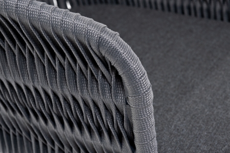 "Бордо" стул барный плетеный из роупа (колос), каркас из стали серый (RAL7022) муар, роуп серый 15мм, ткань темно-серая 027