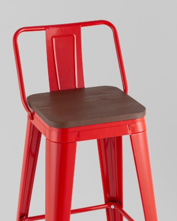 Стул барный TOLIX со спинкой красный глянцевый + темное дерево KD