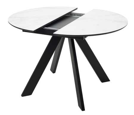 Стол БОНЖУР 100 белый мрамор, черная шагрень, стекло, черный каркас