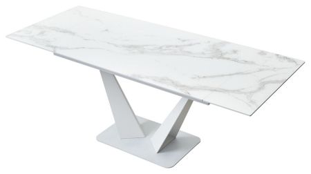Стол Ниагара 140 белый мрамор, стекло, белый каркас