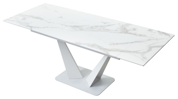 Стол Ниагара 140 белый мрамор, стекло, белый каркас